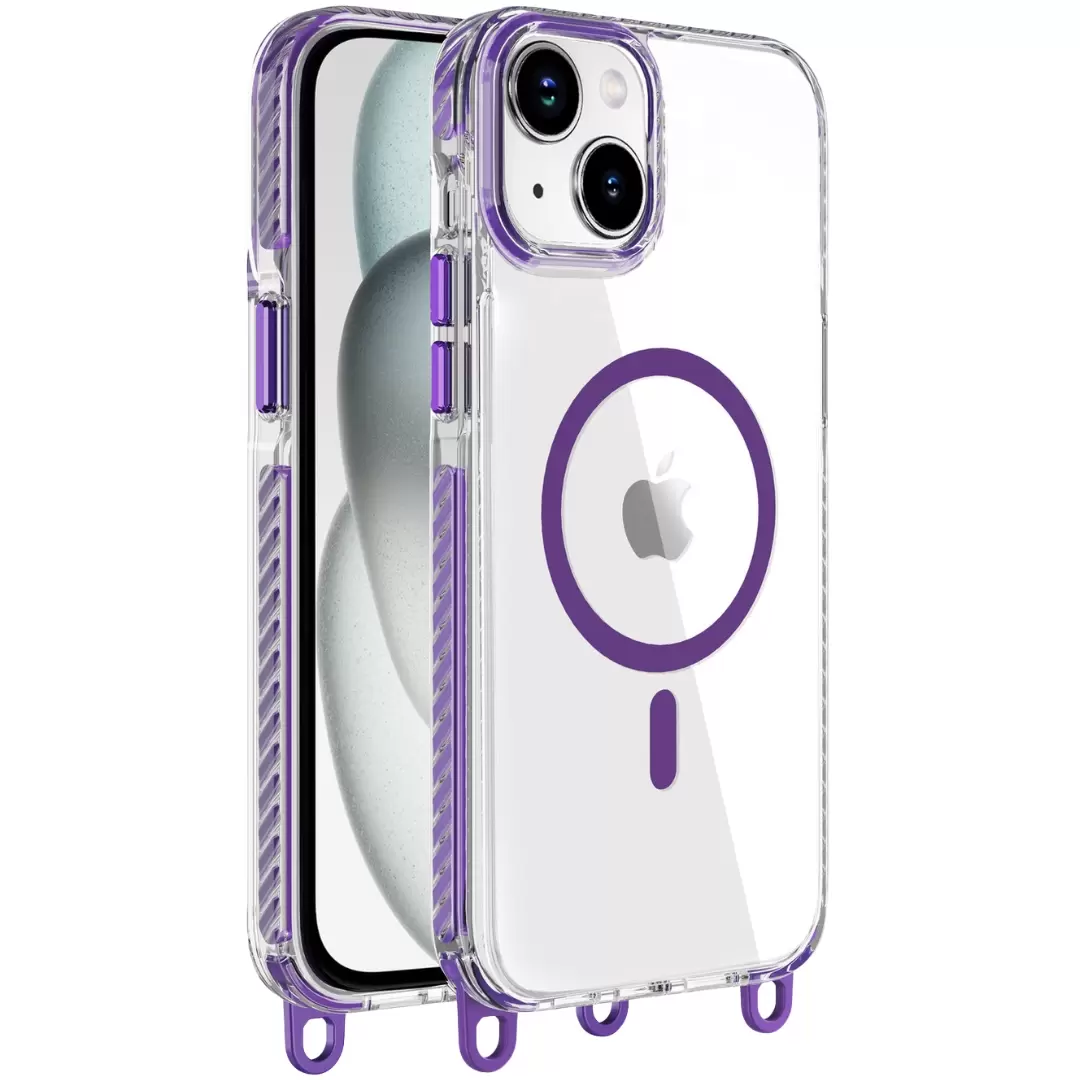 iPhone 14/iPhone 13 Magsafe Clear Twotone Case with Lanyard Purple