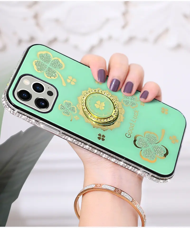 iPhone 16 Pro Max Bling Diamond Lucky Case Green