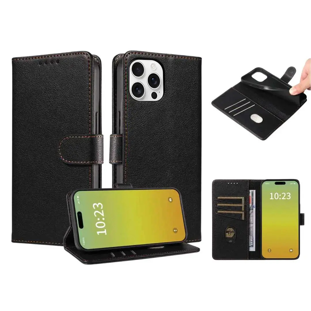 iPhone 15 Pro Max/iPhone 14 Pro Max PU Leather Wallet Case Black