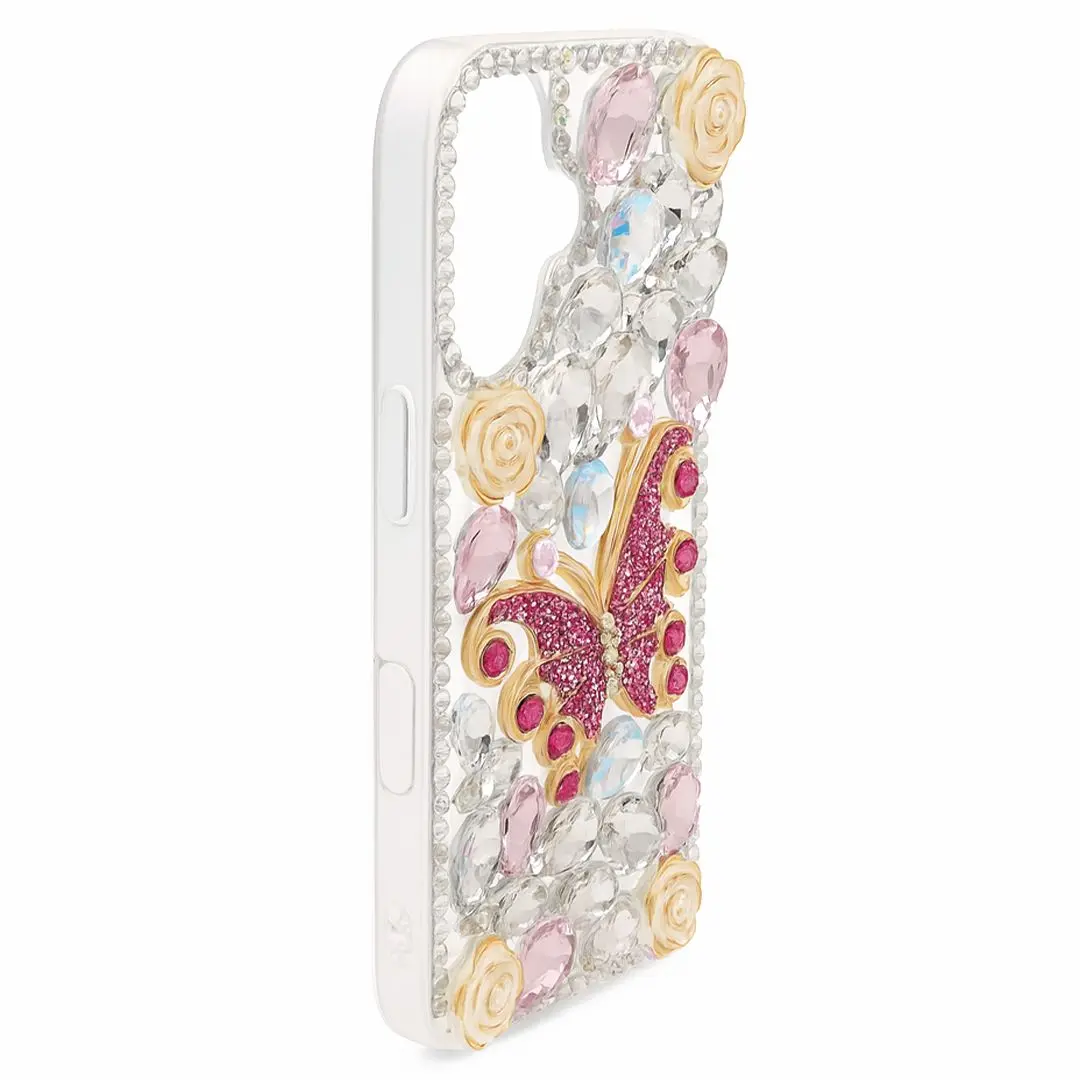 iPhone 17 Dream Crystal Butterfly Full Diamond with Ornaments TPU Case Pink