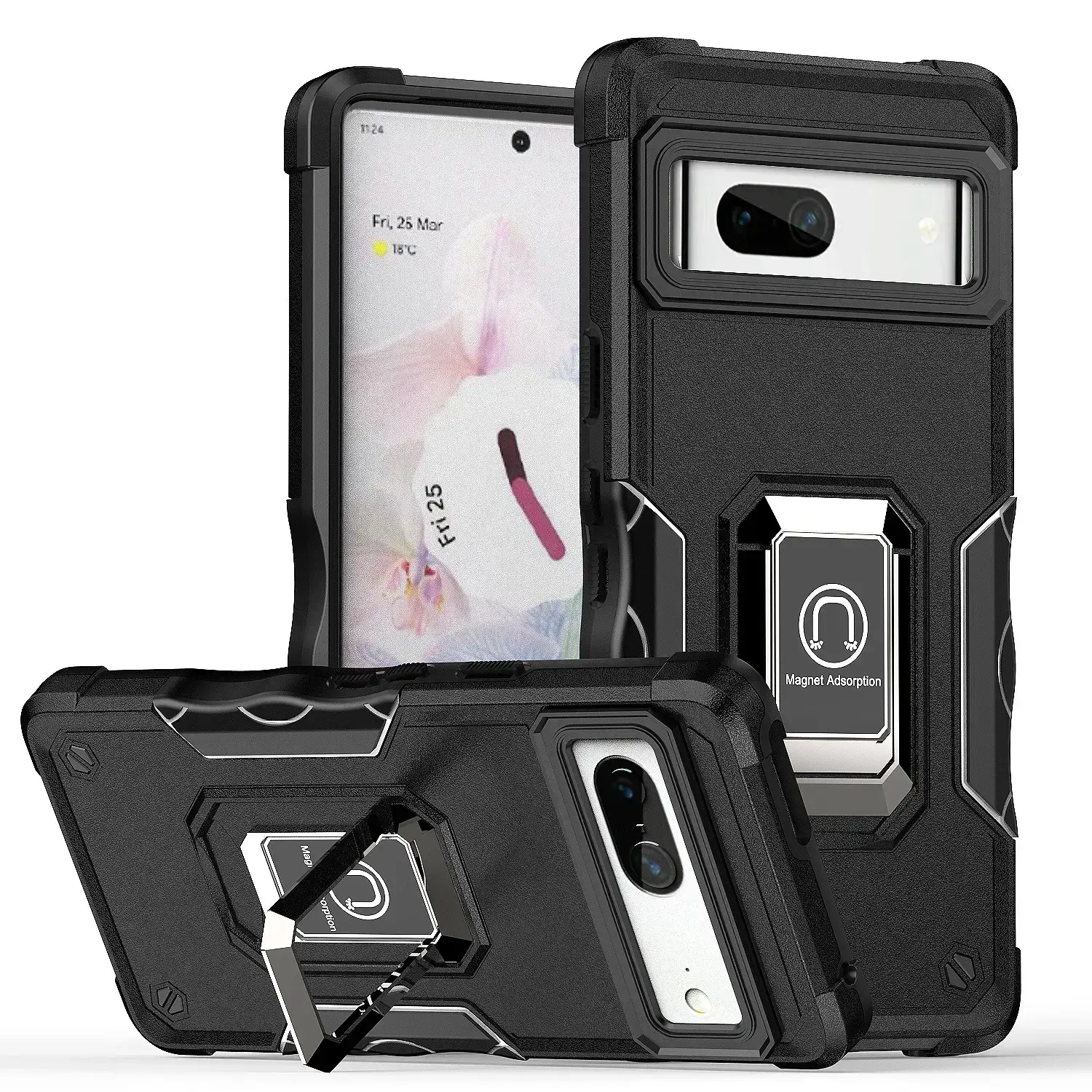 Google Pixel 10 Pro XL Strong Tough Metallic Design Hybrid Premium Kickstand Case Black