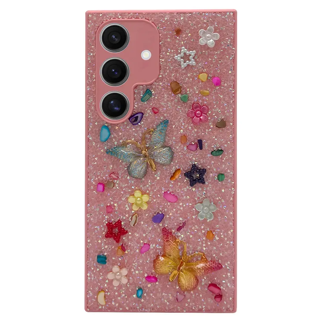 Samsung Galaxy S24 FE Butterfly and Diamond Bling Case Pink