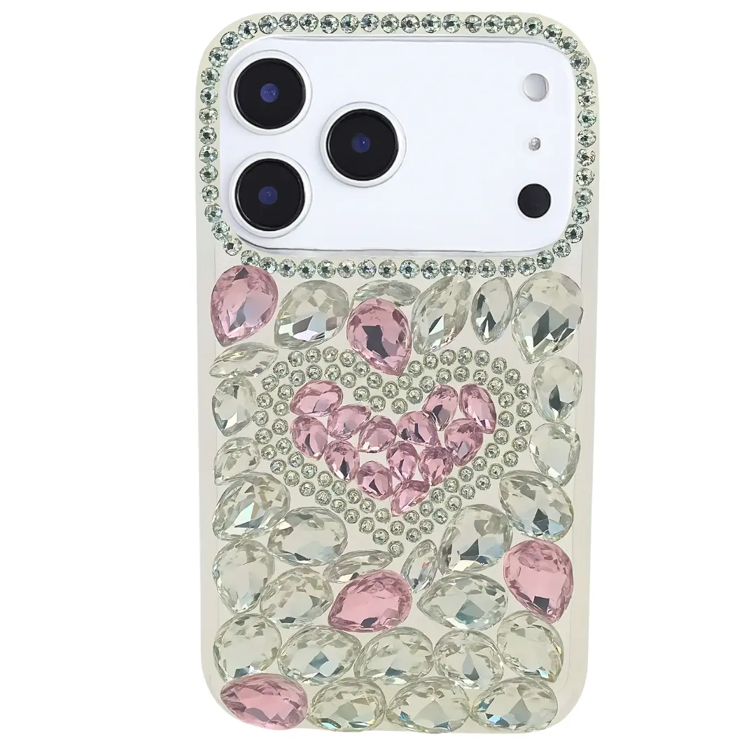 iPhone 17 Pro Dream Crystal Love Full Diamond with Ornaments TPU Case Pink