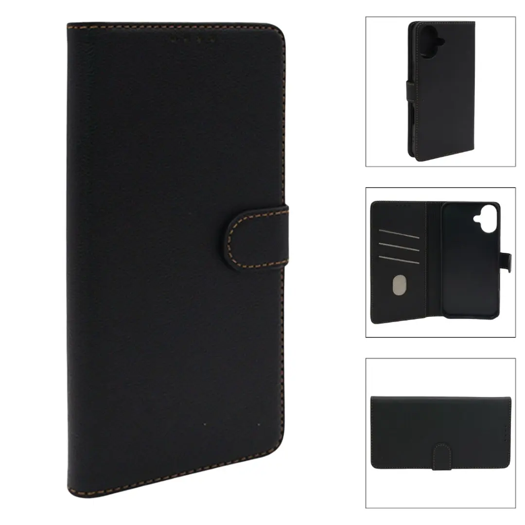 iPhone 16 PU Leather Wallet Case Black