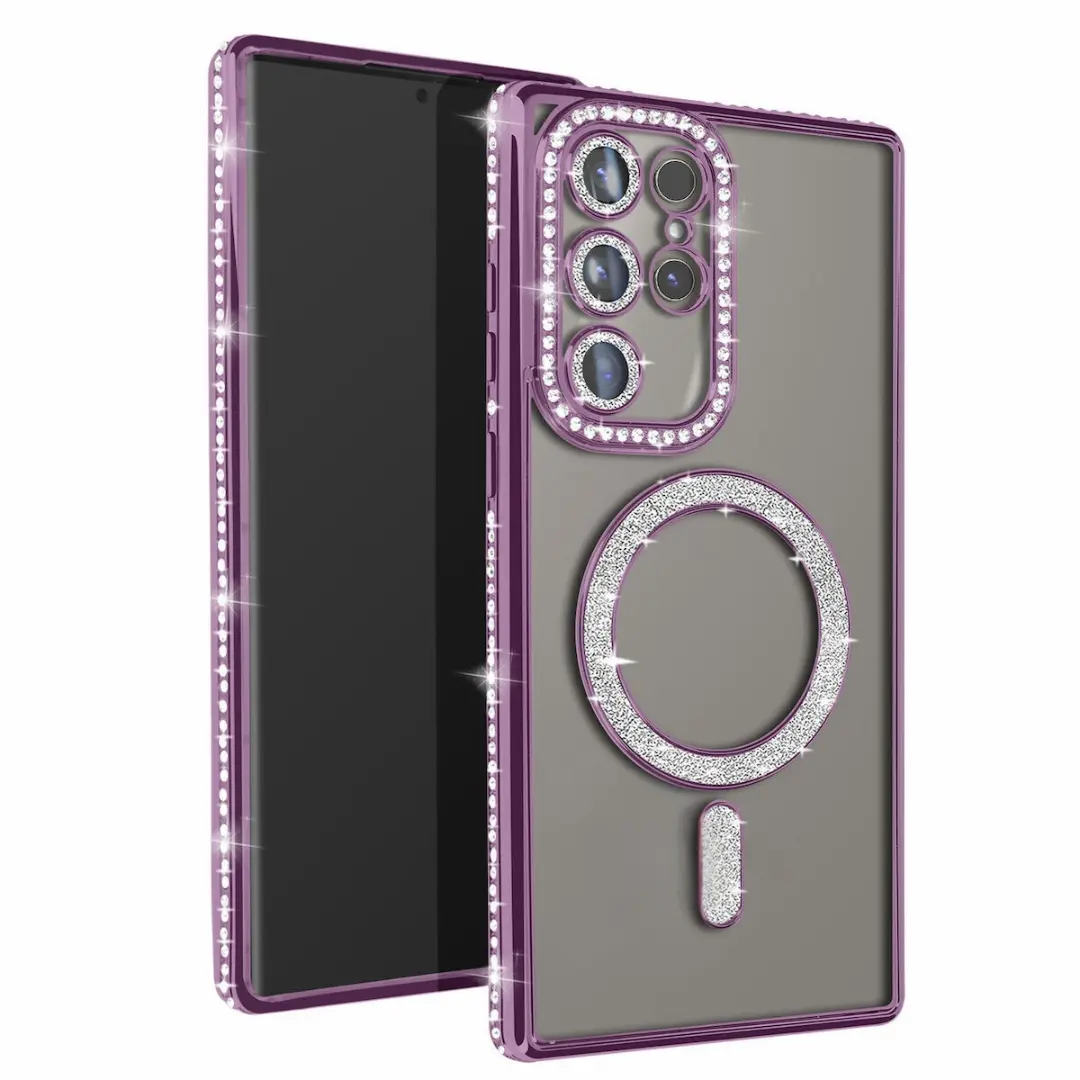 Samsung Galaxy S25 Ultra Magsafe Clear Case Diamond with Camera Protection Purple