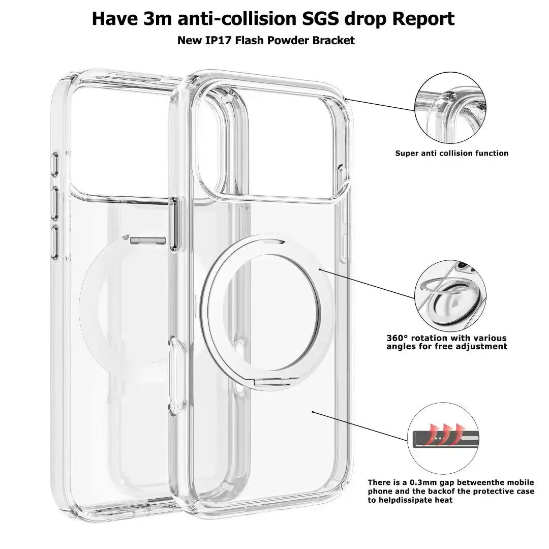 iPhone 18 Pro Max/iPhone 17 Pro Max Fleck Case Magsafe Crystal Clear 360 Kickstand (moq:25)