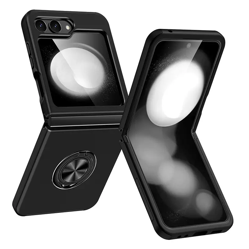 Samsung Galaxy Z Flip 7 Magnetic Ring Stand Hybrid Case Black
