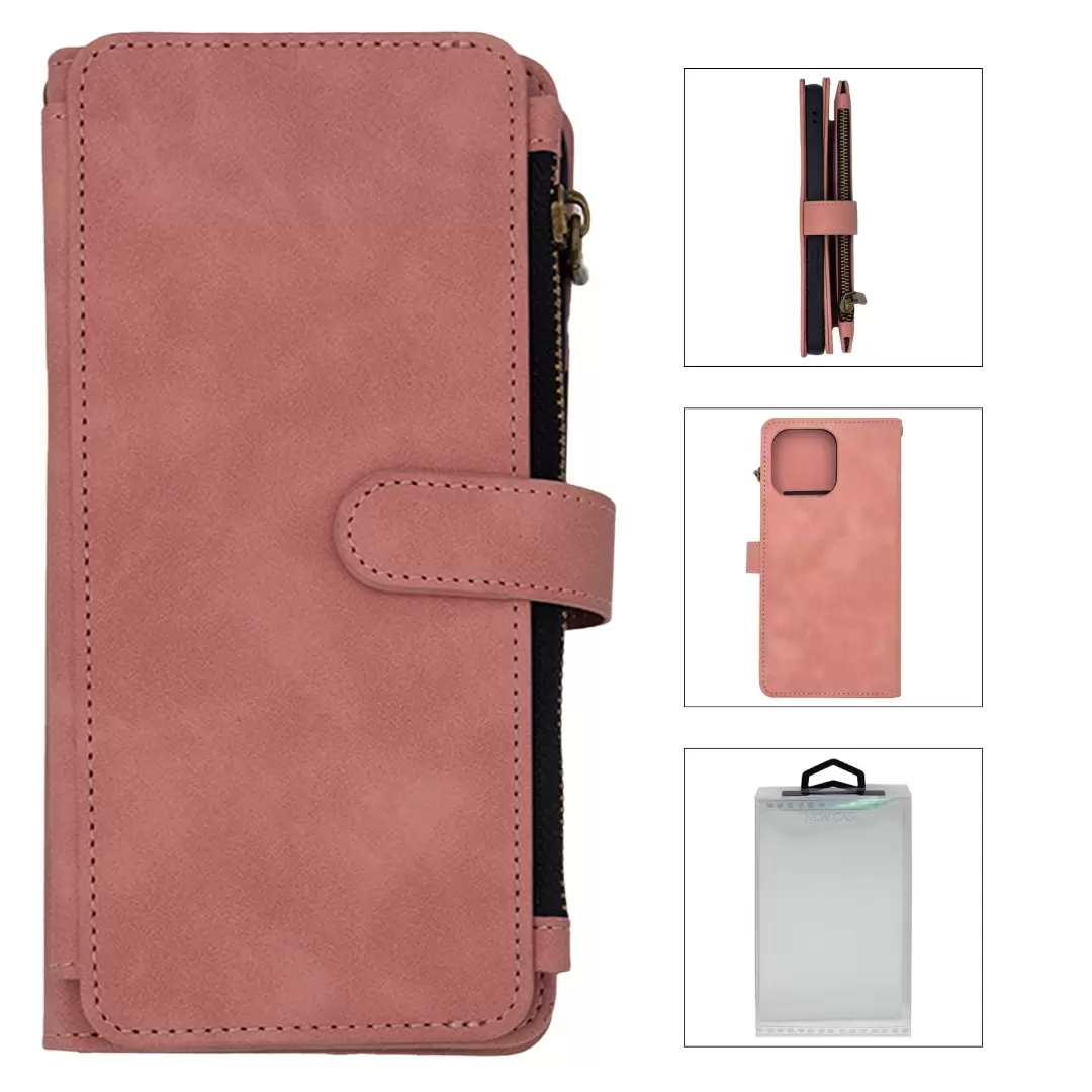 iPhone 16 Premio Wallet Luxury with Zipper Case Rose Gold