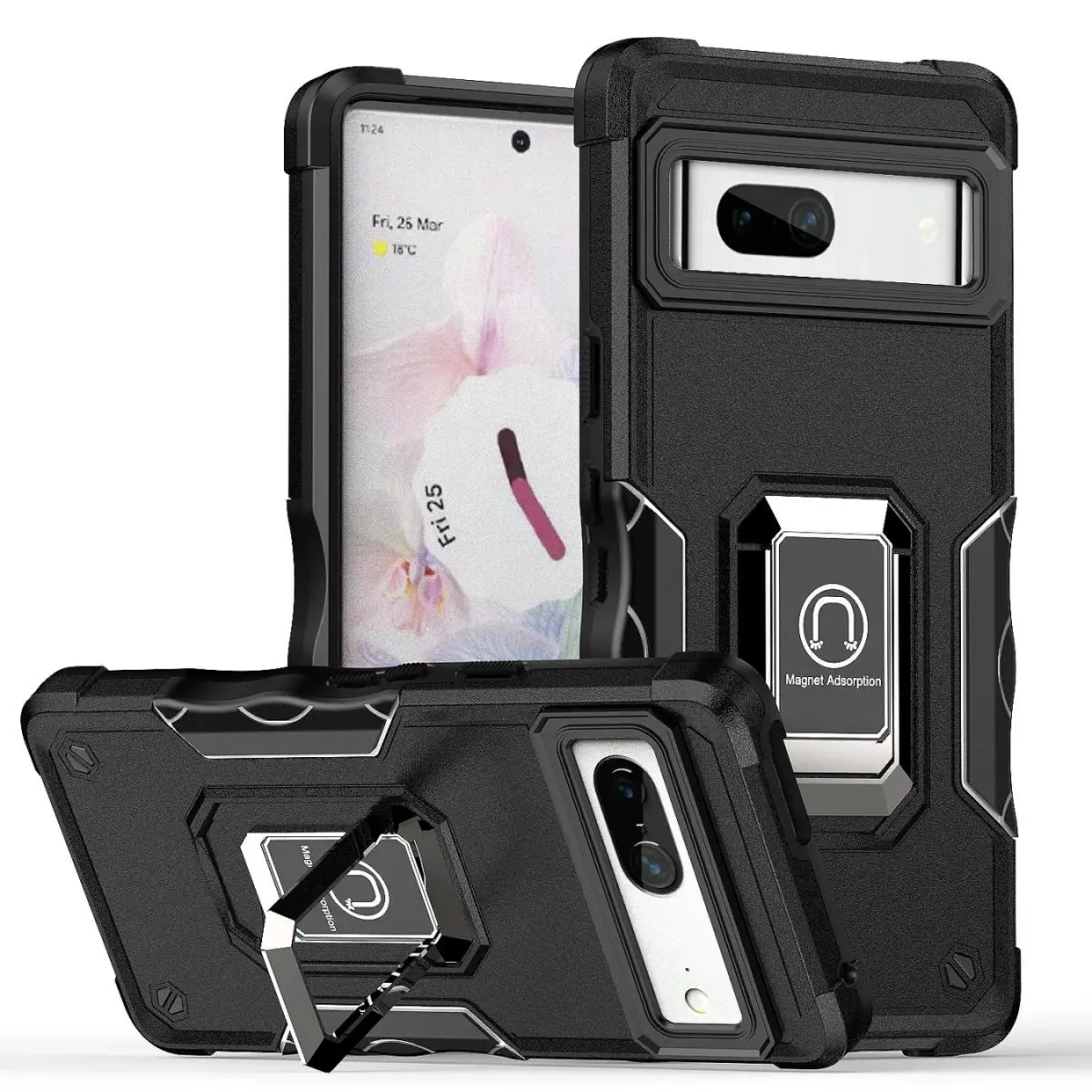 Motorola Razr 2025/2024 Strong Tough Metallic Design Hybrid Premium Kickstand Case Black