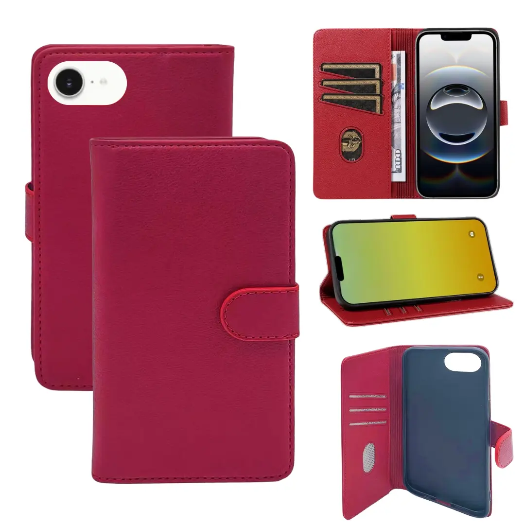 iPhone 16E PU Leather Wallet Case Red