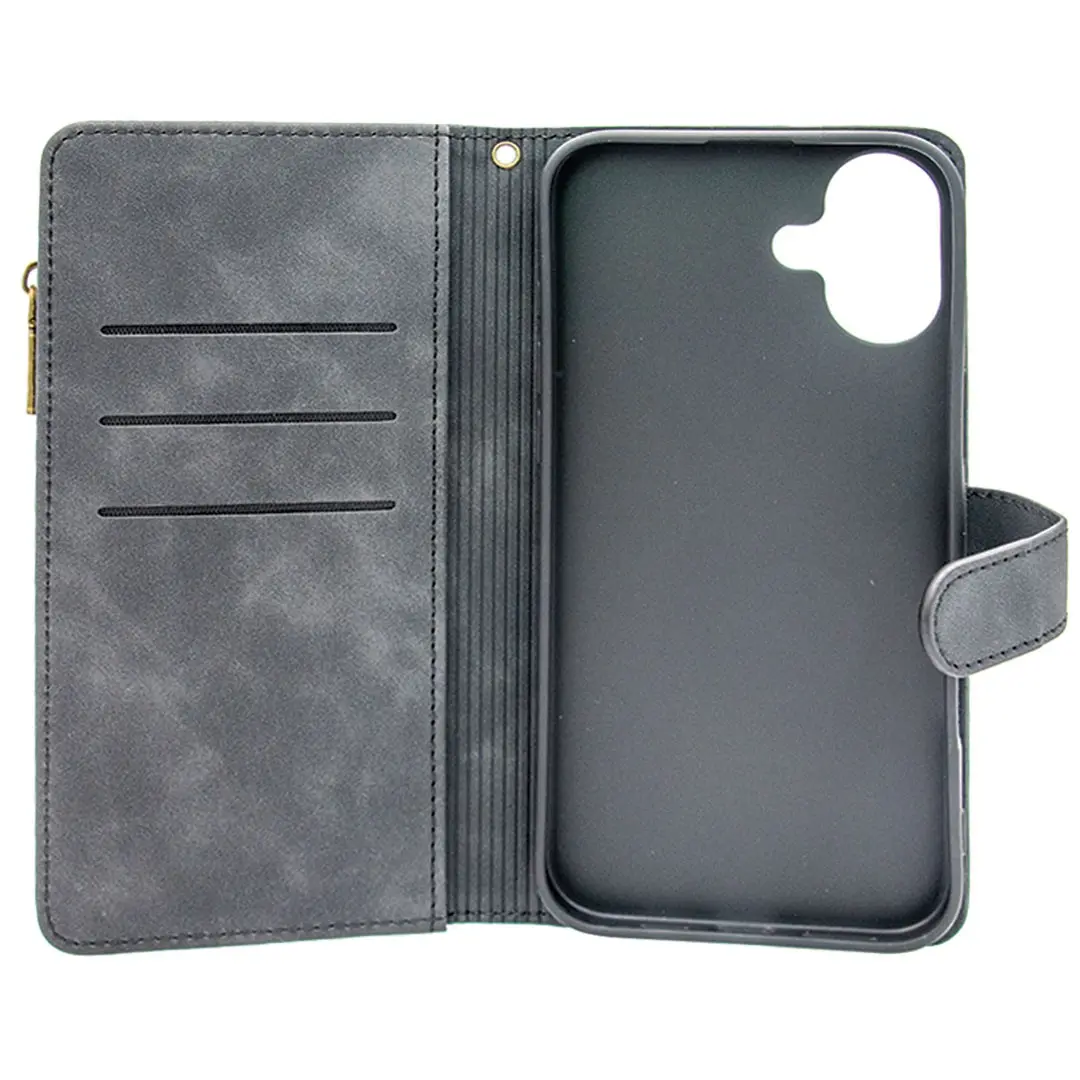 iPhone 16 Plus Premio Wallet Luxury with Zipper Case Black