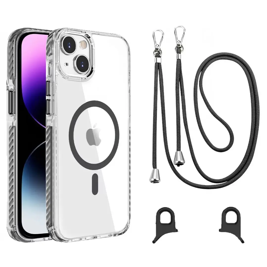 iPhone 15/iPhone 14/iPhone 13 Magsafe Clear Twotone Case with Lanyard Black