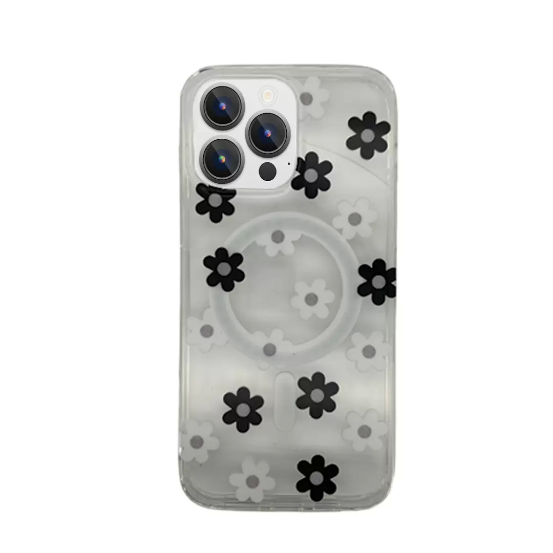 iPhone 14 Designed case MagSafe Black and White Floral 