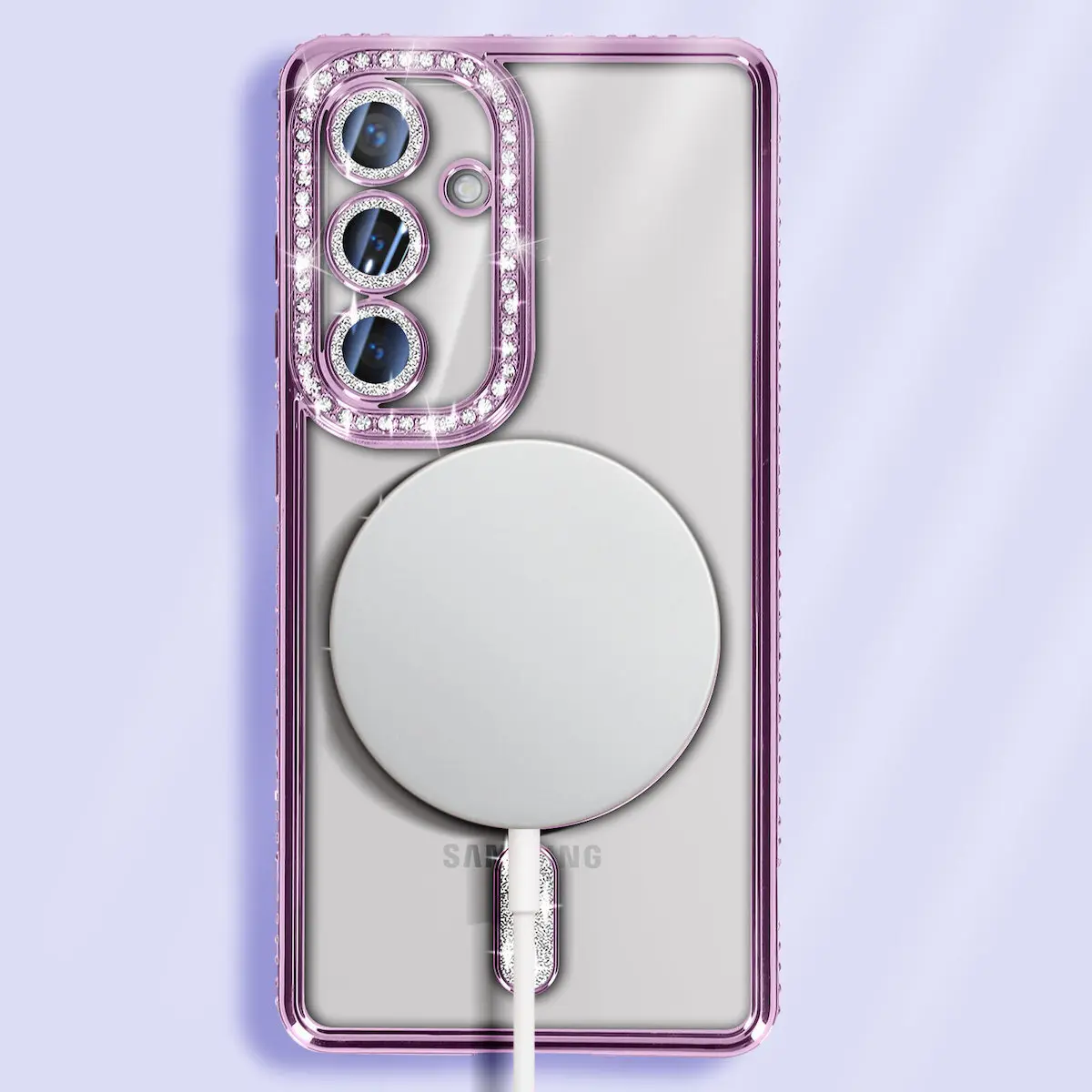 Samsung Galaxy S25 Plus/S24 Plus Magsafe Clear Case Diamond with Camera Protection Purple