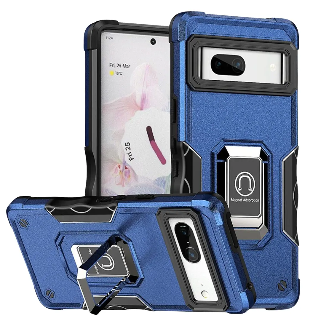 Google Pixel 10 Strong Tough Metallic Design Hybrid Premium Kickstand Case Blue