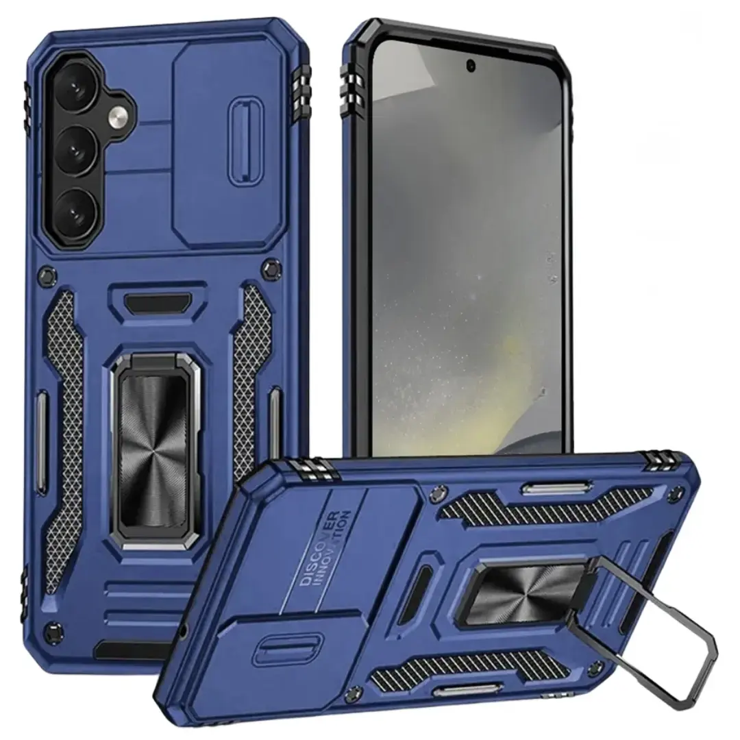 Samsung Galaxy S26 Metal Ring Movable Camera Window Case Blue