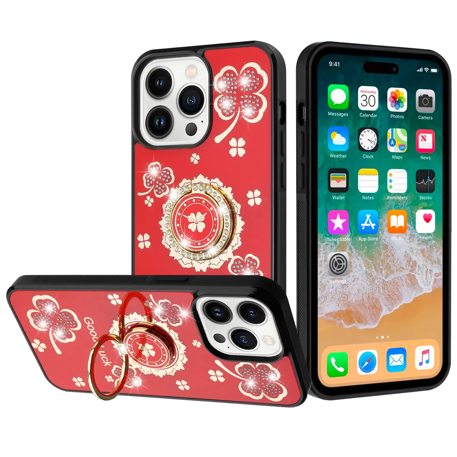 iPhone 15 Plus/iPhone 14 Plus Bling Diamond Lucky Case Red