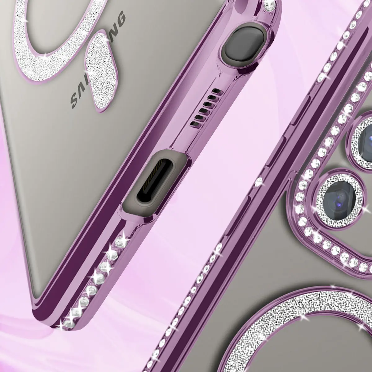 Samsung Galaxy S25 Plus/S24 Plus Magsafe Clear Case Diamond with Camera Protection Purple