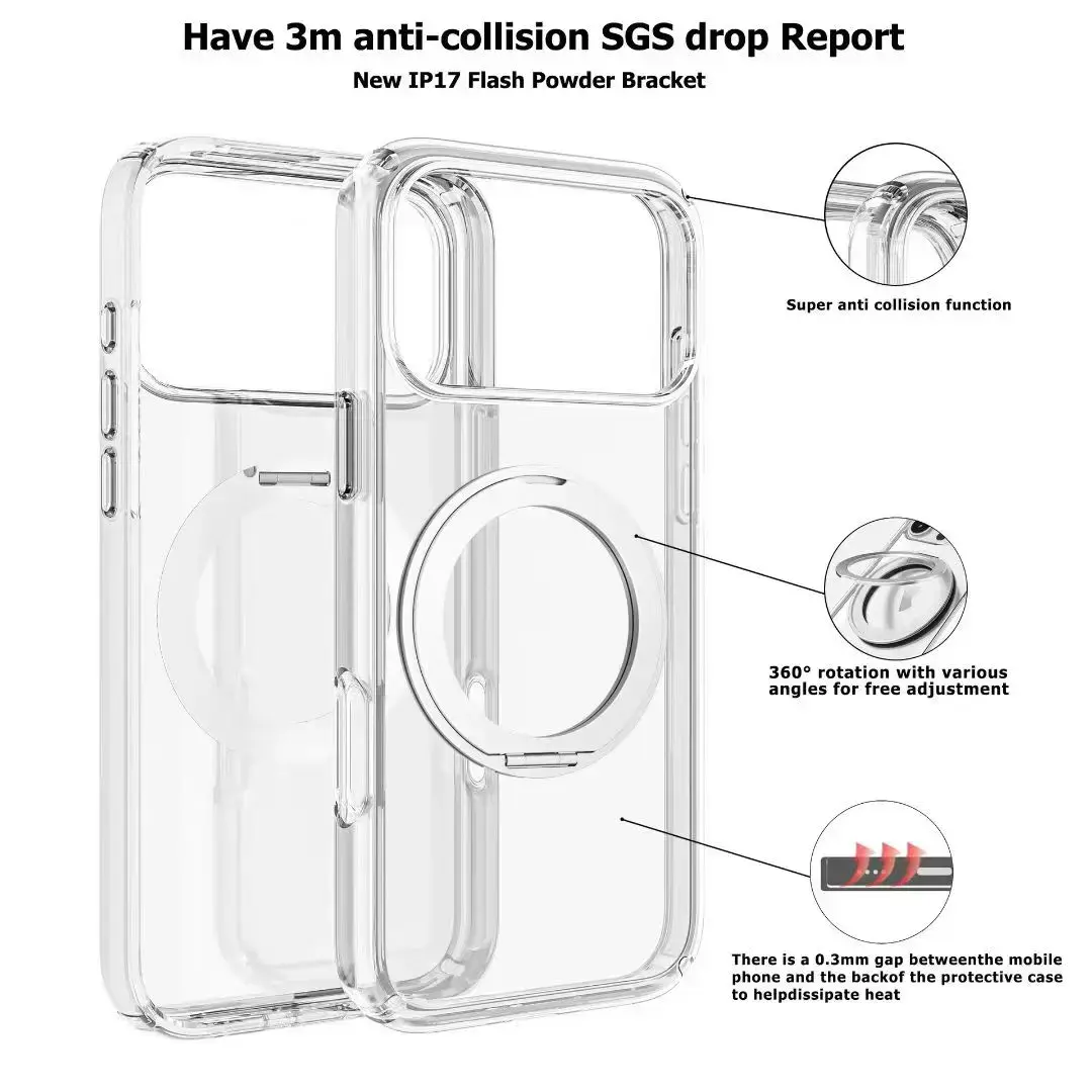iPhone 18 Pro/iPhone 17 Pro Fleck Case Magsafe Crystal Clear 360 Kickstand (moq:25)