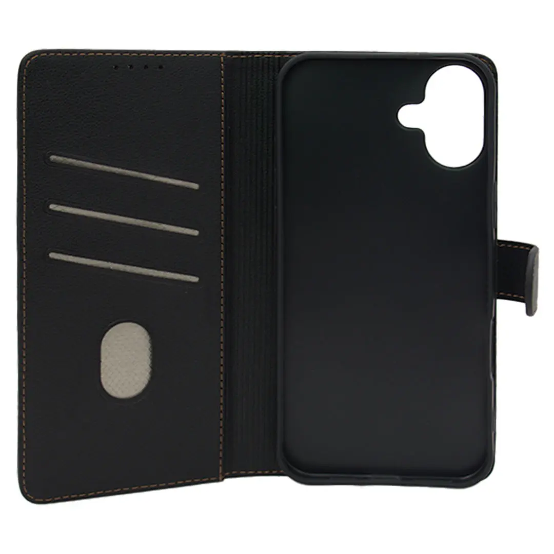 iPhone 16 PU Leather Wallet Case Black