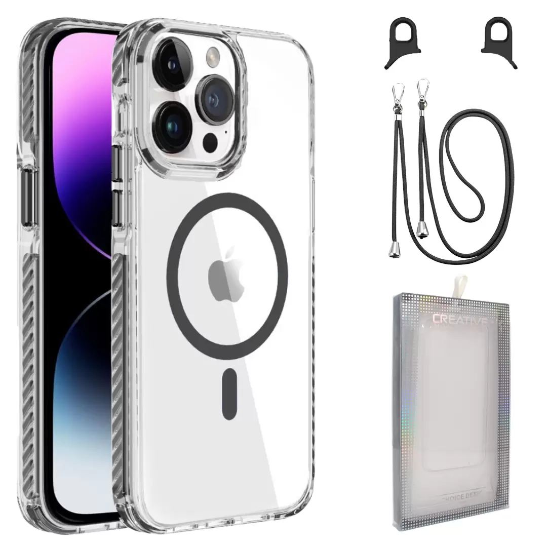 iPhone 15 Plus/iPhone 14 Plus Magsafe Clear Twotone Case with Lanyard Black