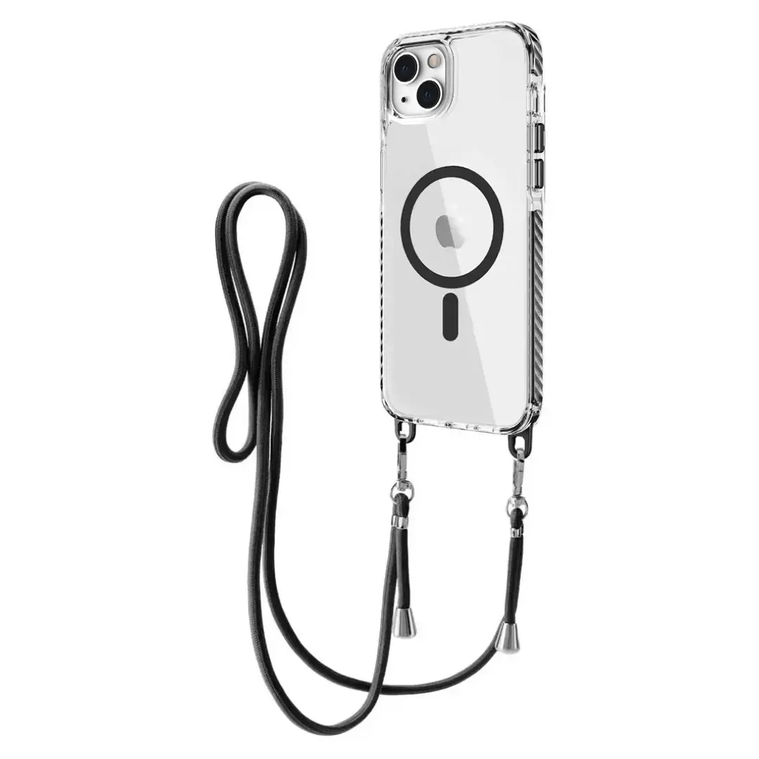 iPhone 15 Plus/iPhone 14 Plus Magsafe Clear Twotone Case with Lanyard Black