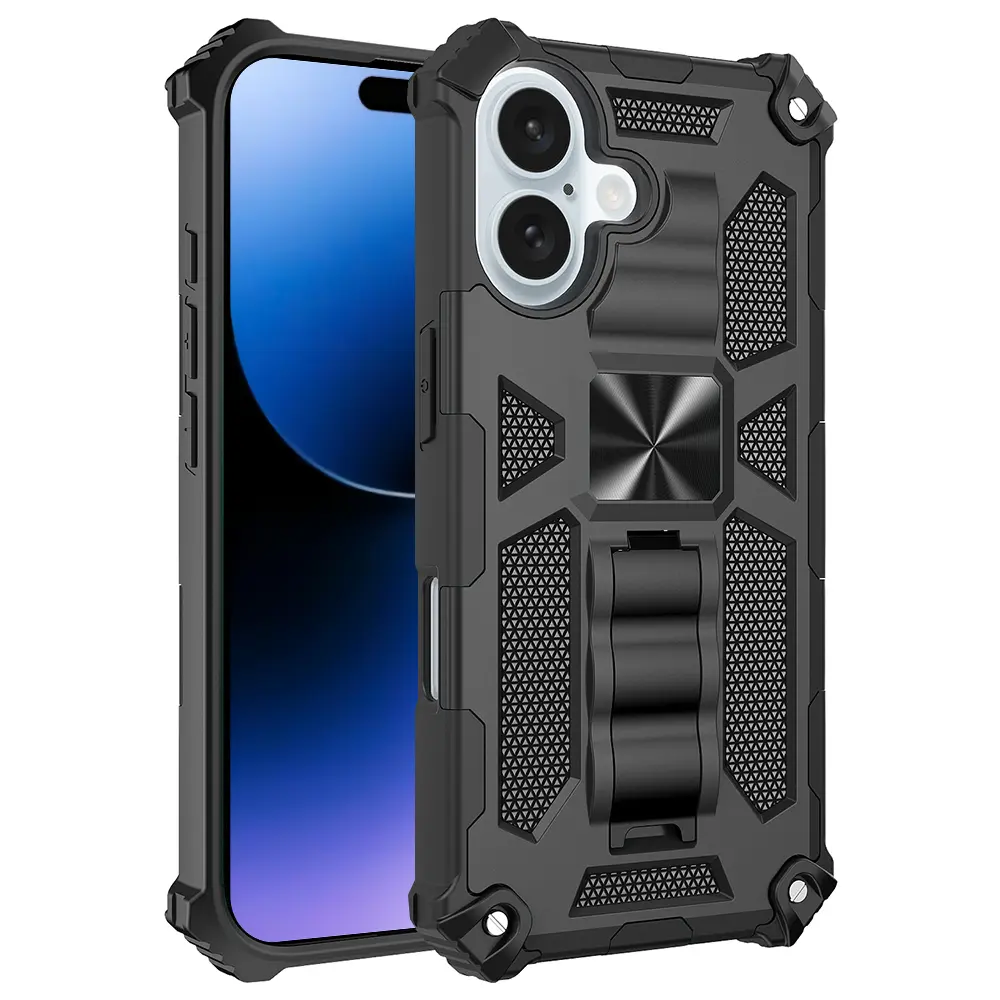 iPhone 16 Vertical Kickstand Black TPU Corner Edges Case