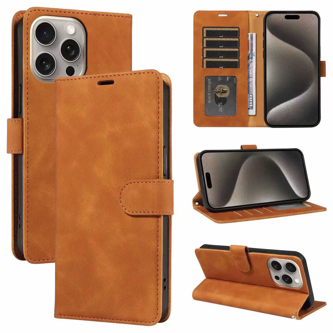 iPhone 16 Plus PU Leather Wallet Case Brown