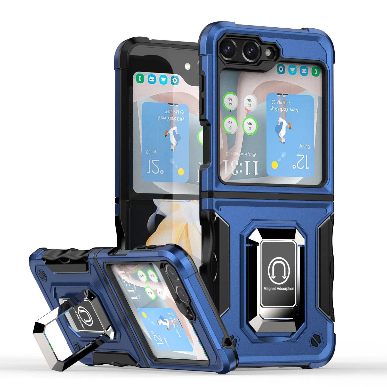 Samsung Galaxy Z Flip 7 Strong Tough Metallic Design Hybrid Premium Kickstand Case Blue