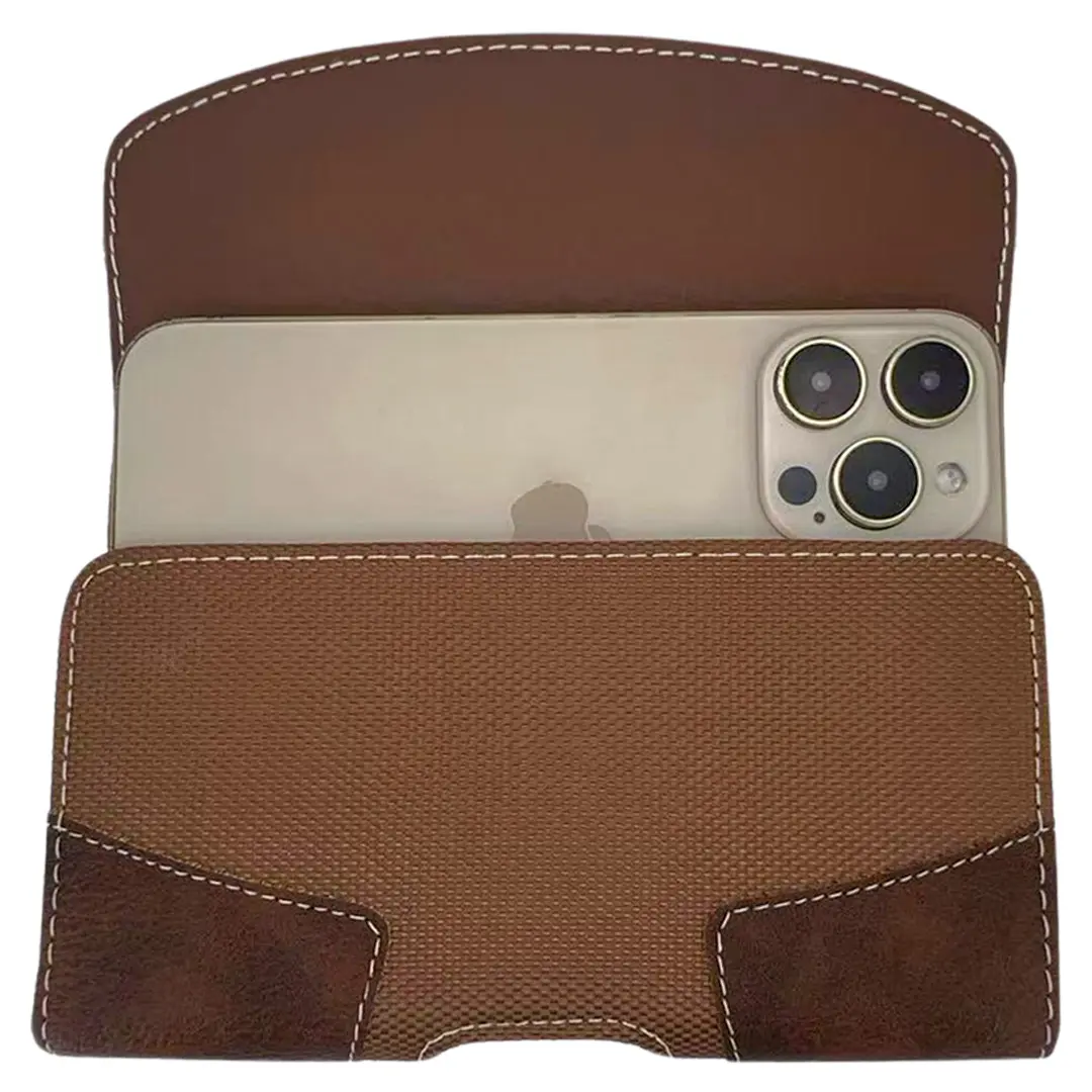 Horizontal Lychee leather Pouch Brown 6.3 inch