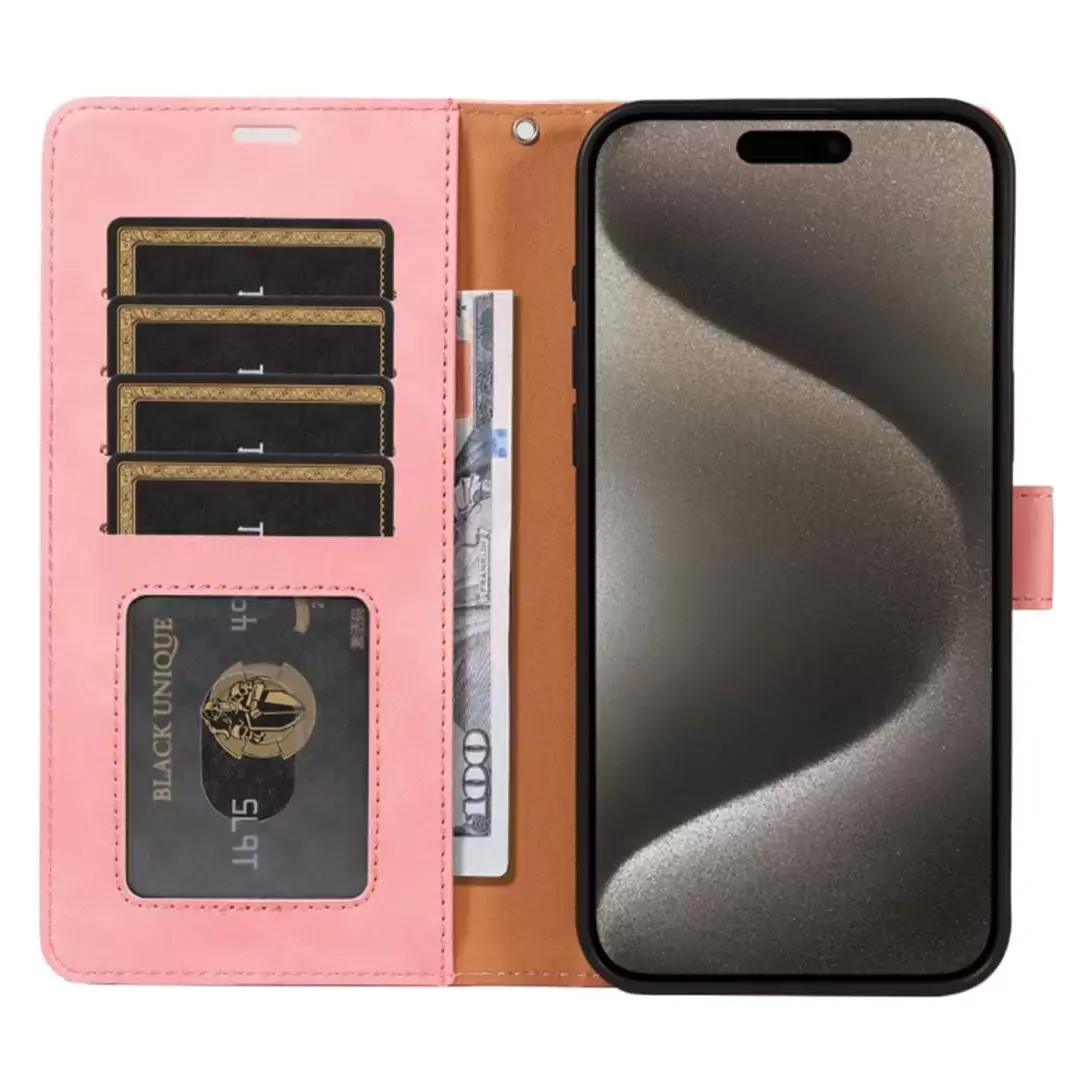 iPhone 16E PU Leather Wallet Case Pink