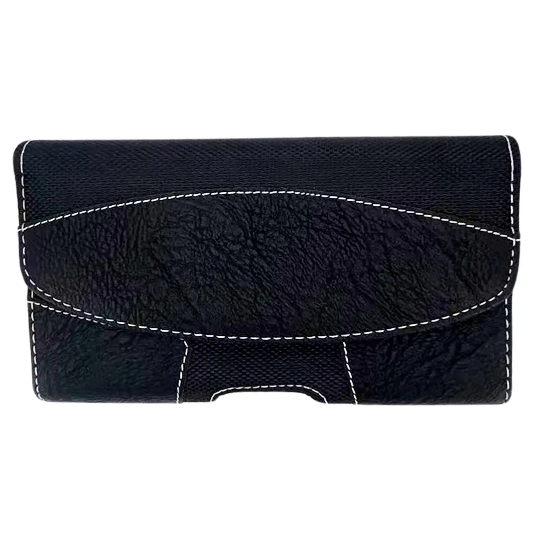 Horizontal Lychee leather Pouch Black 6.3 inch