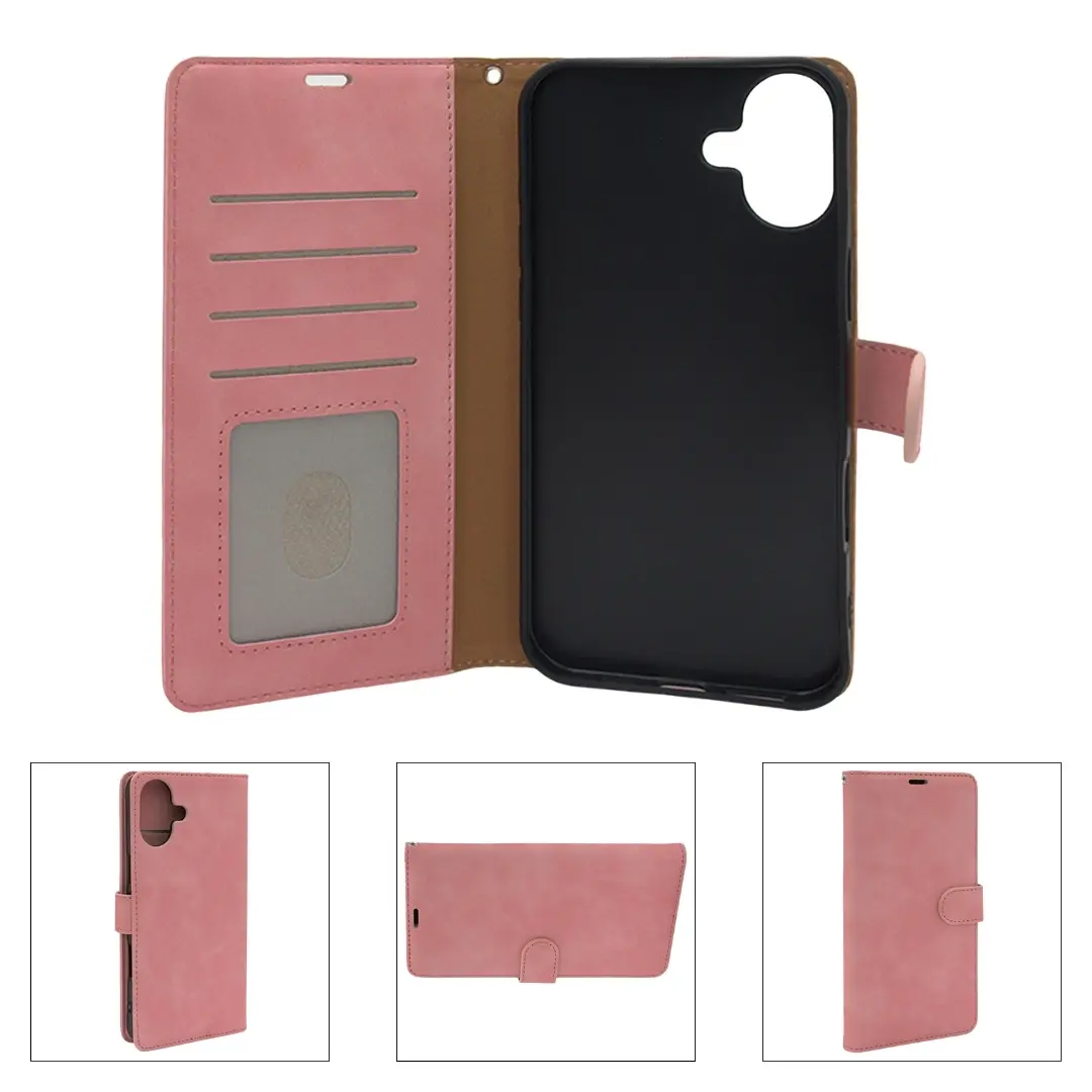 iPhone 16 Plus PU Leather Wallet Case Pink