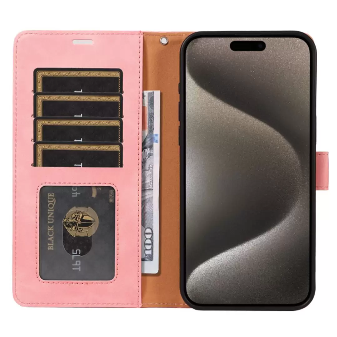 iPhone 16 Plus PU Leather Wallet Case Pink