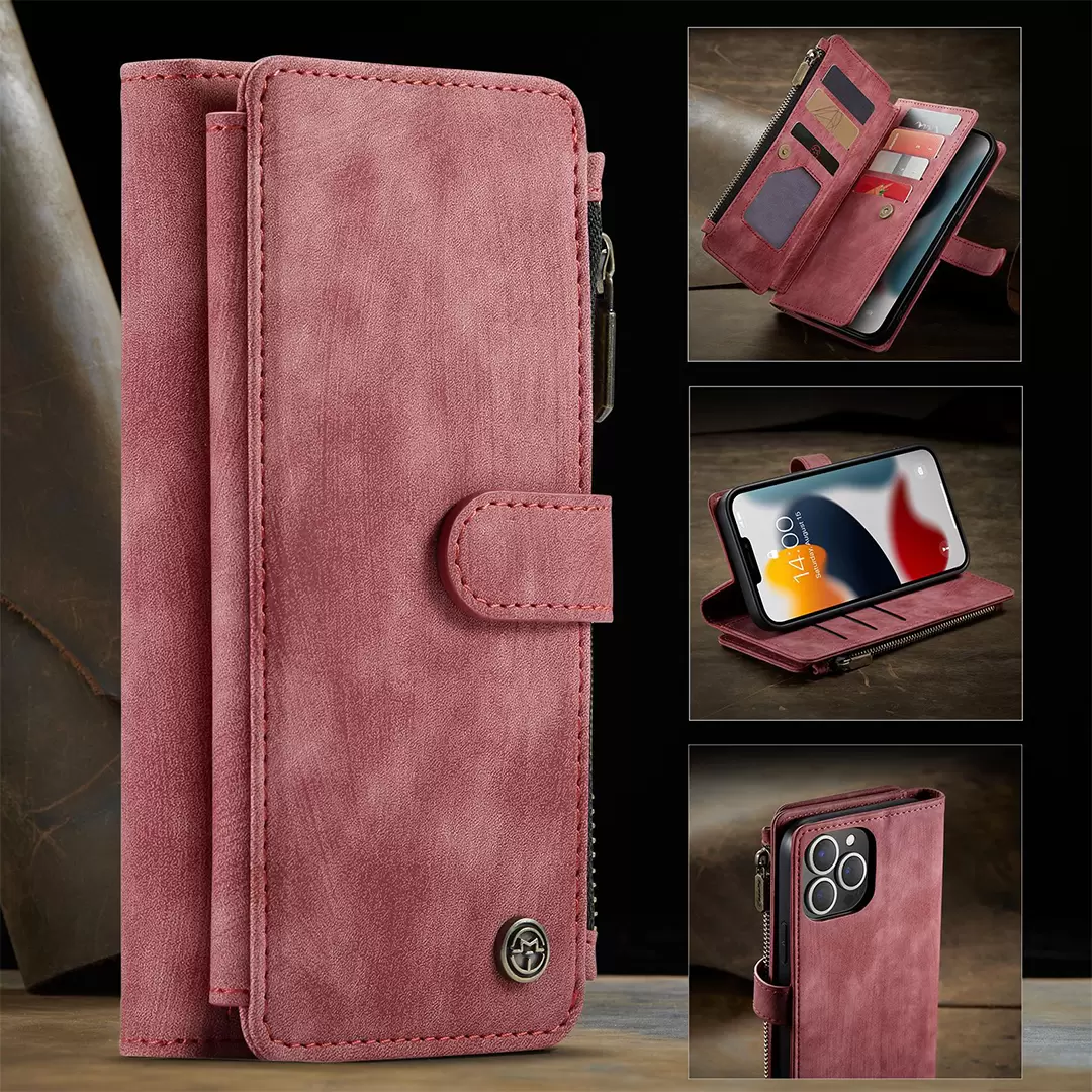 iPhone 15 Pro Max/iPhone 14 Pro Max Luxury Wallet with Zipper Case Rose Gold