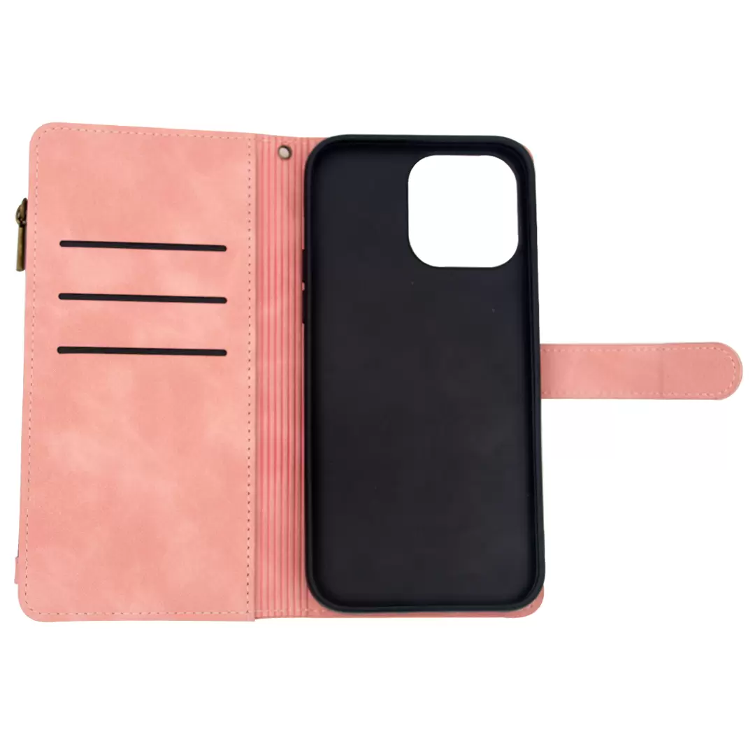 iPhone 15/iPhone 14/iPhone 13 Premio Wallet Luxury with Zipper Case Rose Gold