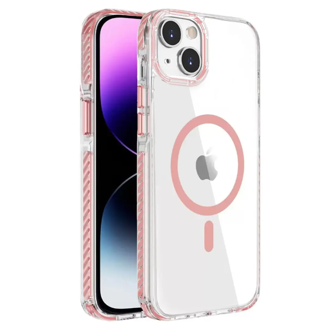 iPhone 15/iPhone 14/iPhone 13 Magsafe Clear Twotone Case with Lanyard Pink