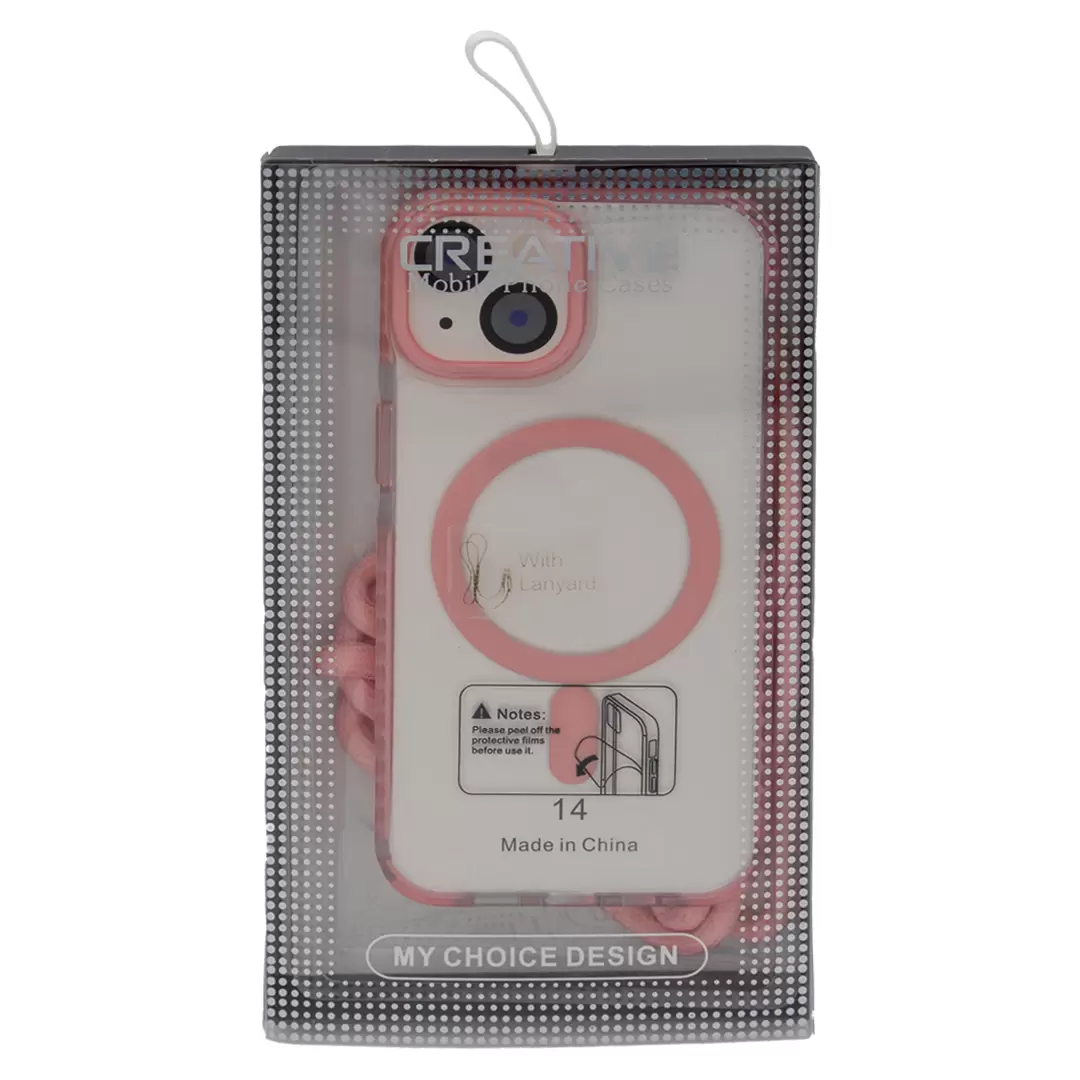 iPhone 14/iPhone 13 Magsafe Clear Two Tone Case with Lanyard Pink