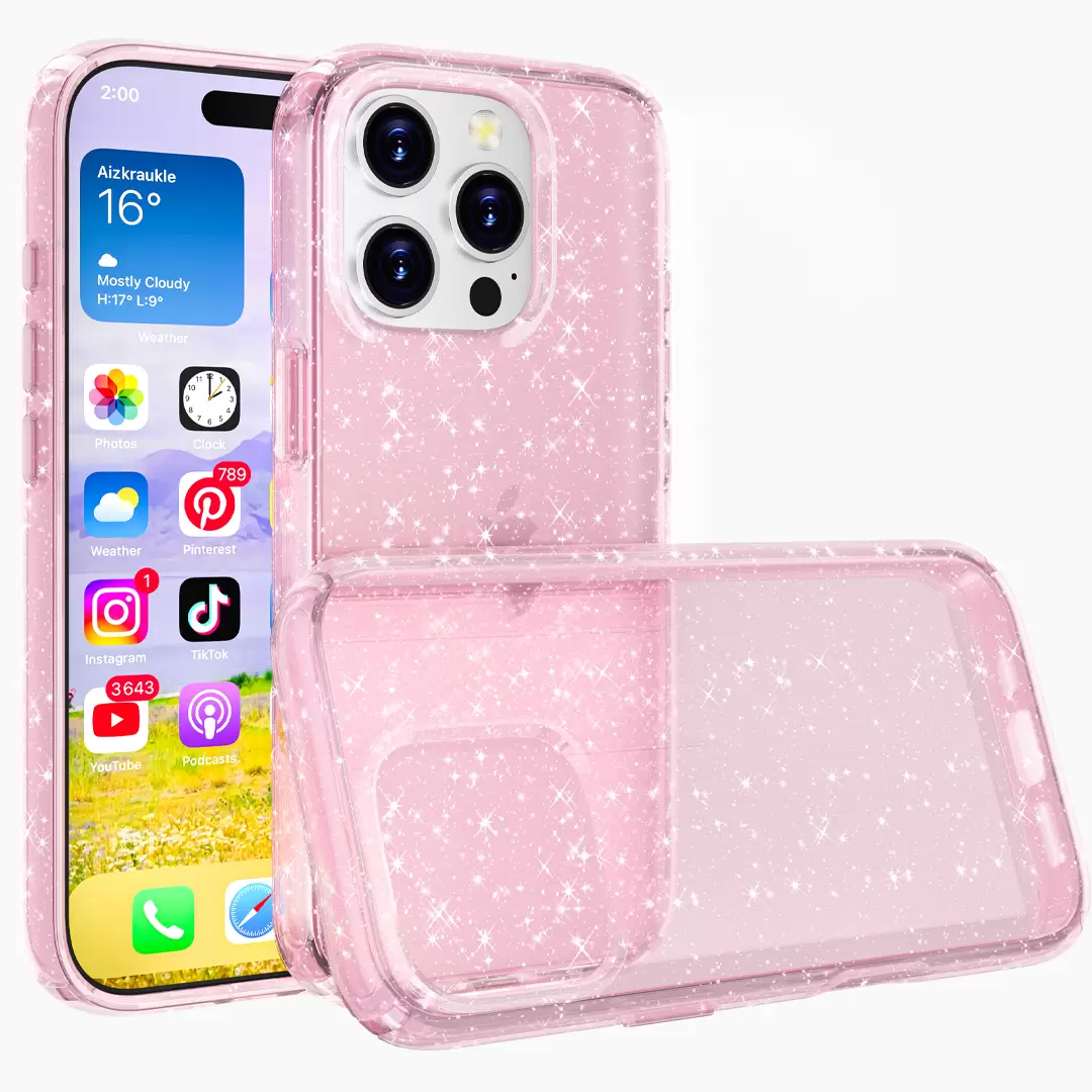 iPhone 14 Pro Max Fleck Glitter Case Pink