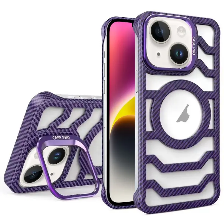 iPhone 15 Plus/iPhone 14 Plus Magsafe Hollow Case with Camera Stand Dark Purple