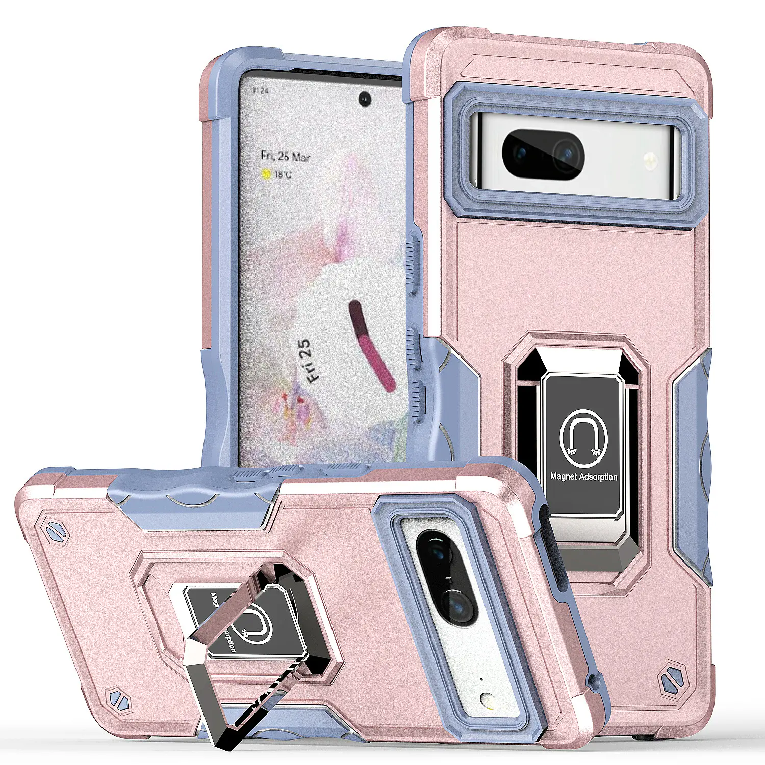 Google Pixel 9A Strong Tough Metallic Design Hybrid Premium Kickstand Case Pink