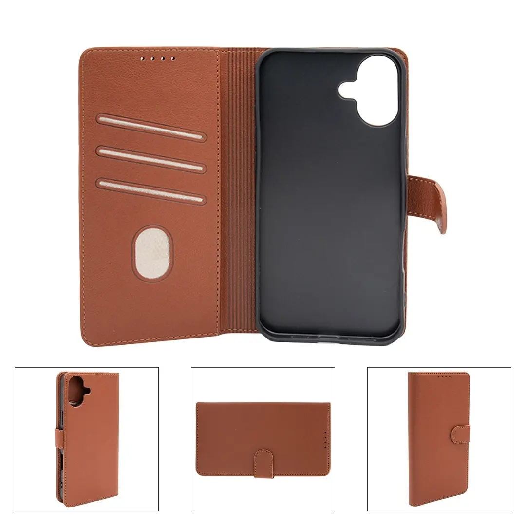 iPhone 16 PU Leather Wallet Case Brown