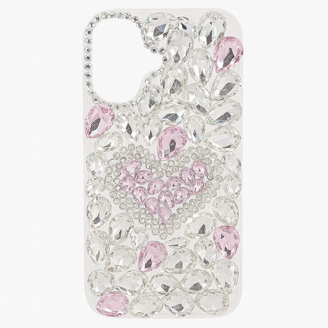 iPhone 17 Dream Crystal Love Full Diamond with Ornaments TPU Case Pink