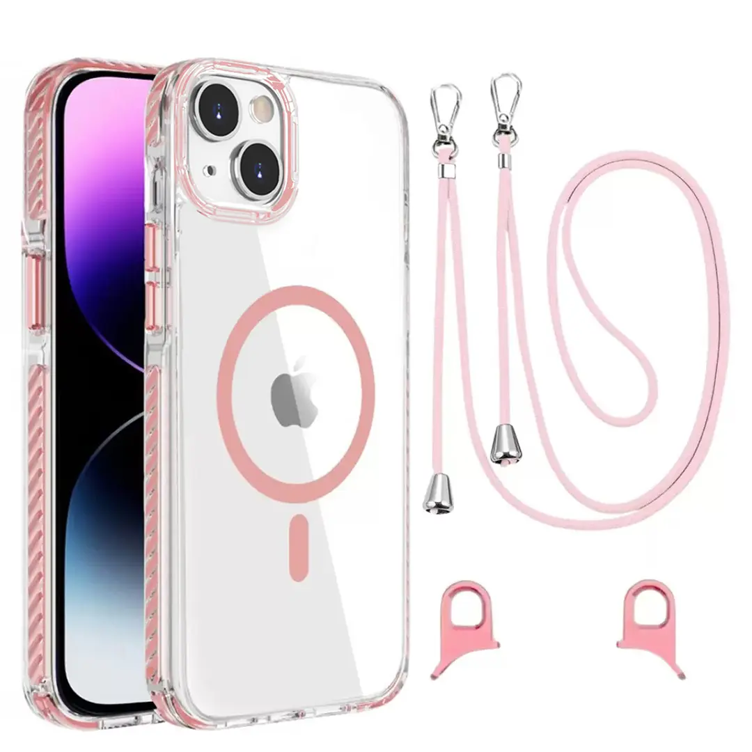 iPhone 15 Plus/iPhone 14 Plus Magsafe Clear Twotone Case with Lanyard Pink