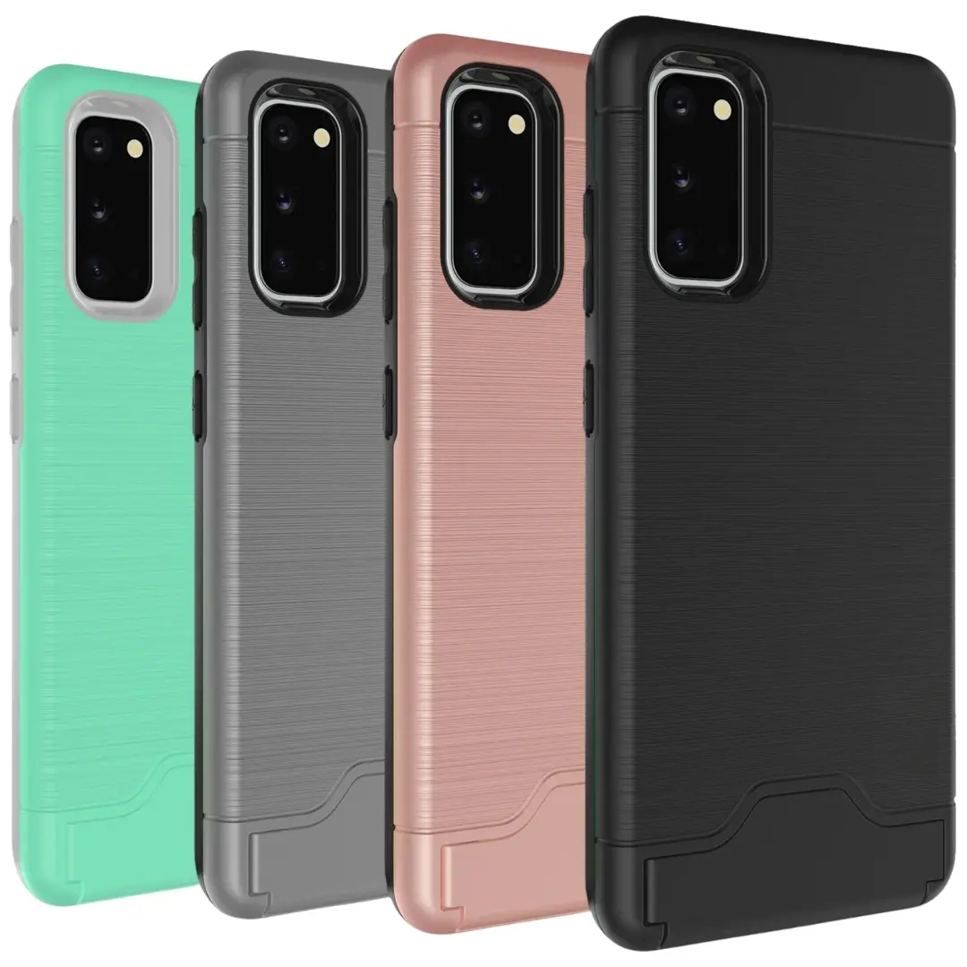 Samsung Galaxy S20 Brush Card Holder and Kickstand Case Black