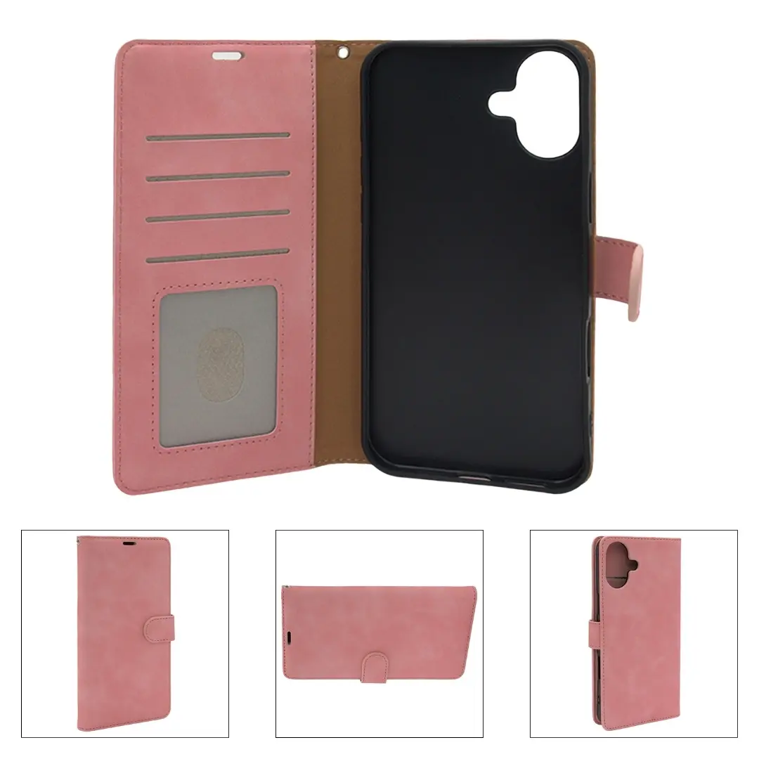 iPhone 16 PU Leather Wallet Case Pink