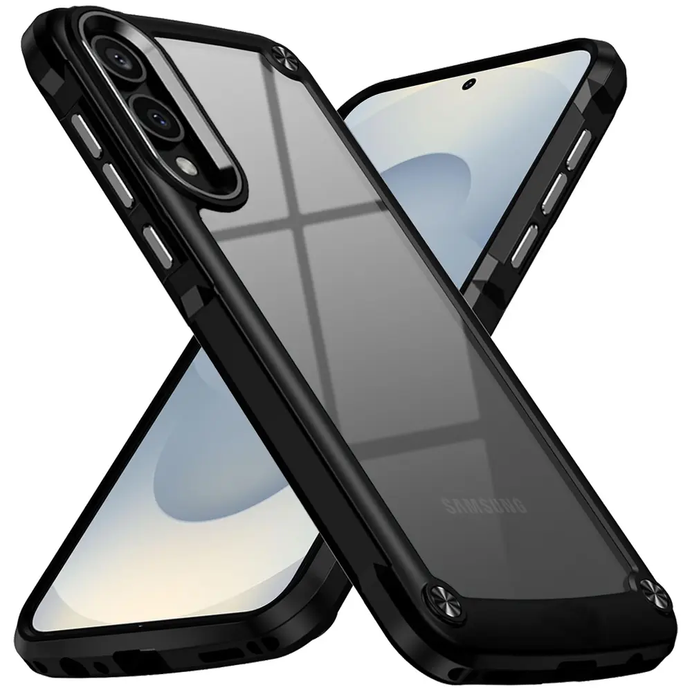 Samsung Galaxy S25 Edge Transparent Hybrid Case with Metal Buttons and Camera Edges Case Black