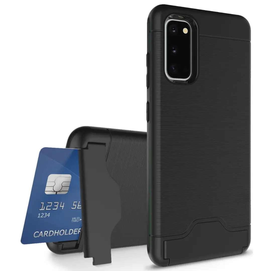 Samsung Galaxy S20 Plus Brush Card Holder and Kickstand Case Black