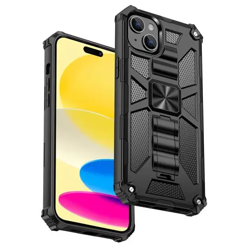 iPhone 14 Vertical Kickstand Black TPU Corner Edges Case