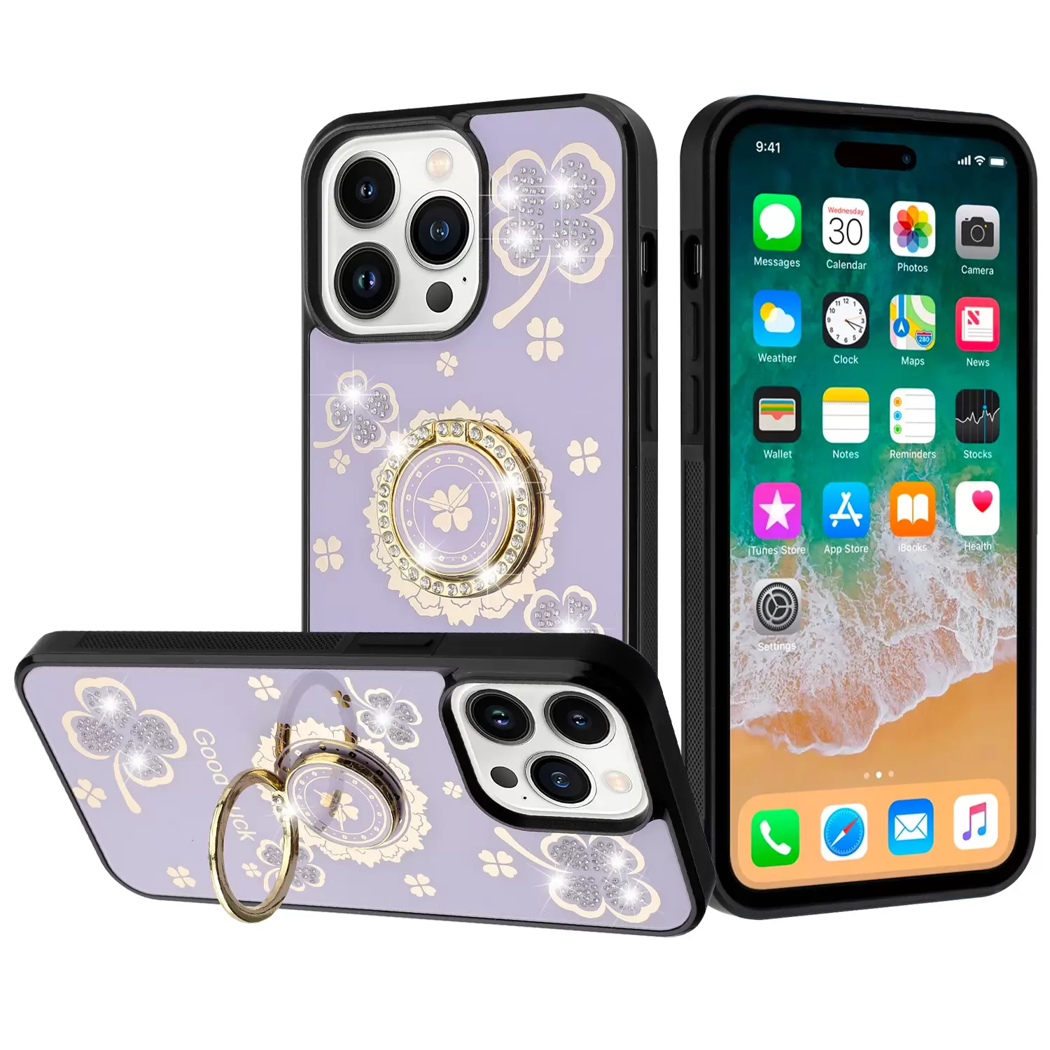 iPhone 14 Pro Bling Diamond Lucky Case Purple